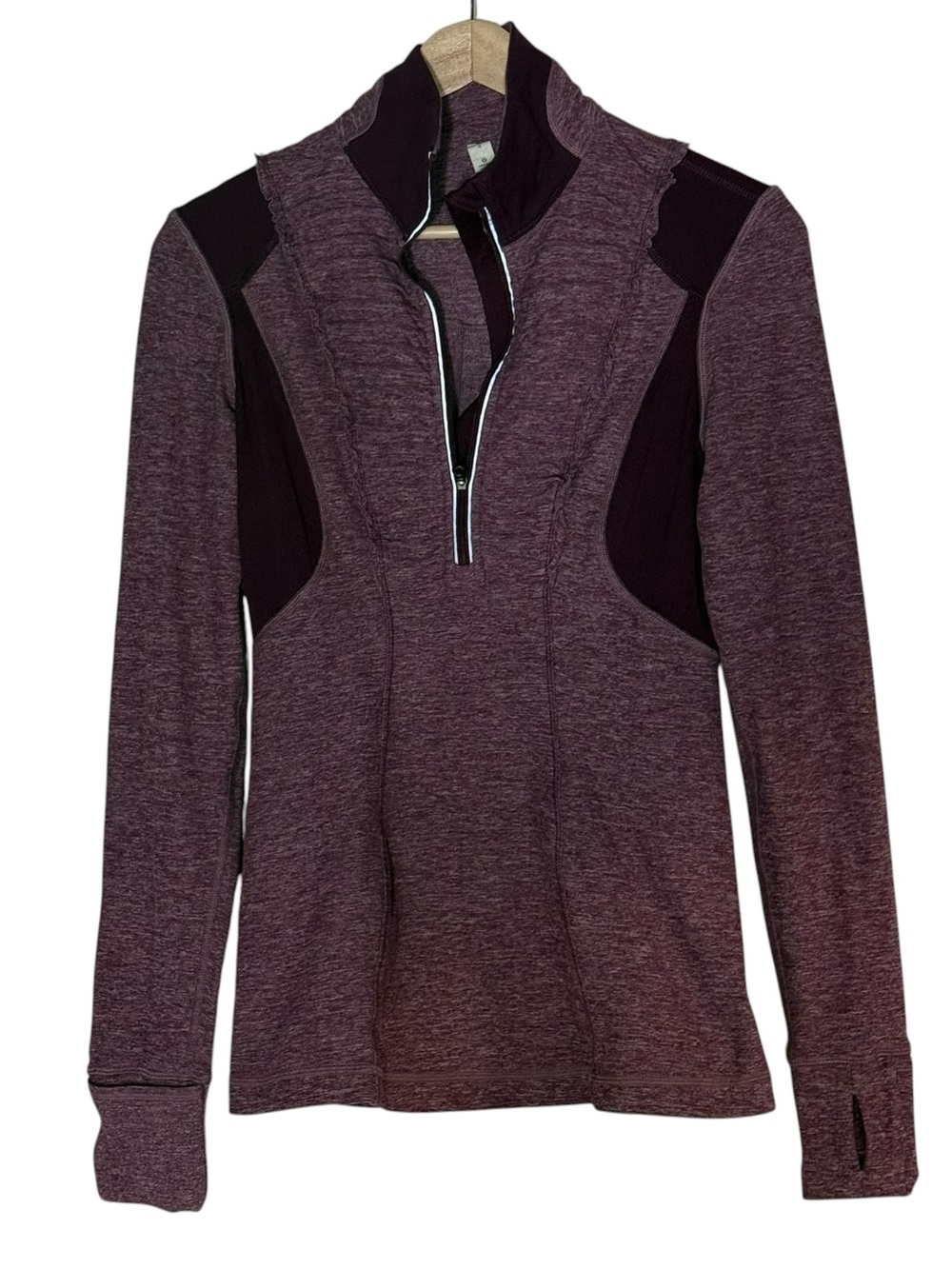 Lululemon Run Your Heart Out 1/4 Zip Ruffle Slim Pullover Size 4 Plum WORKOUT